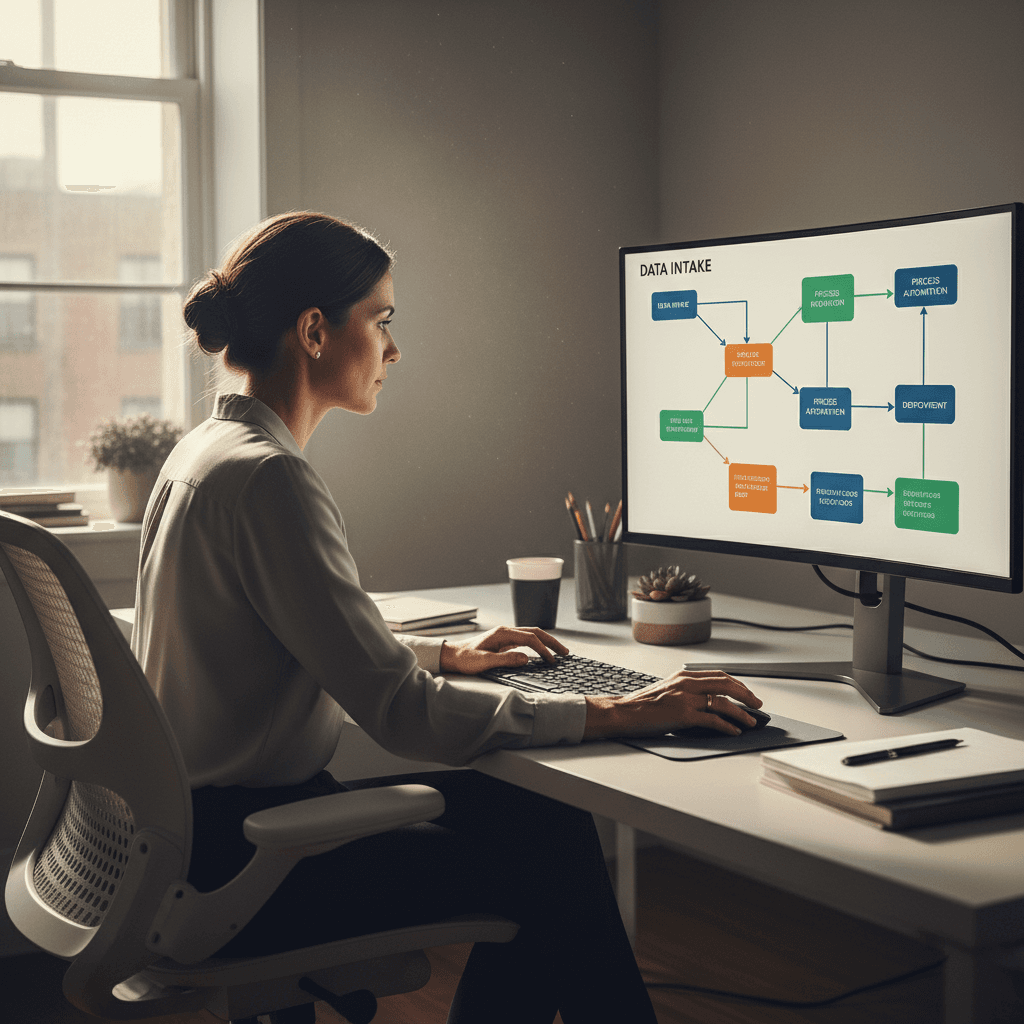 Professional reviewing automated workflow processes